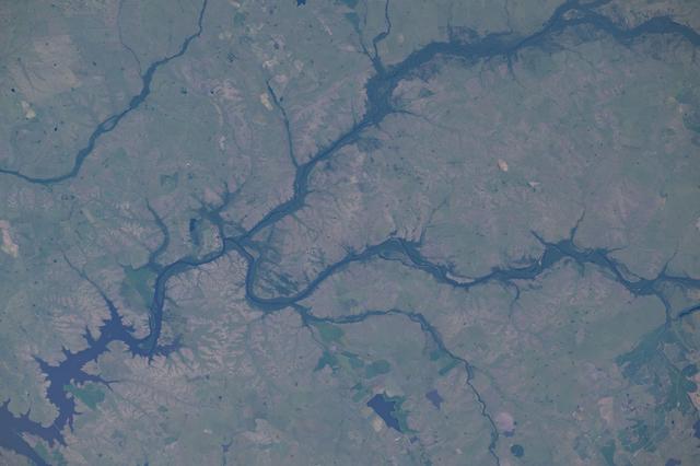 NASA image: Ururguay's Arapey Grande River splits into its tributary the Arapey Chico River