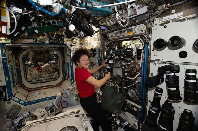 NASA image: NASA astronaut Jessica Meir configures the Microgravity Science Glovebox