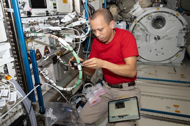 NASA image: NASA astronaut Chris Williams swaps computer components inside scientific hardware