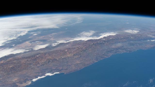 NASA image: The Andes mountain range runs between Chile and Argentina