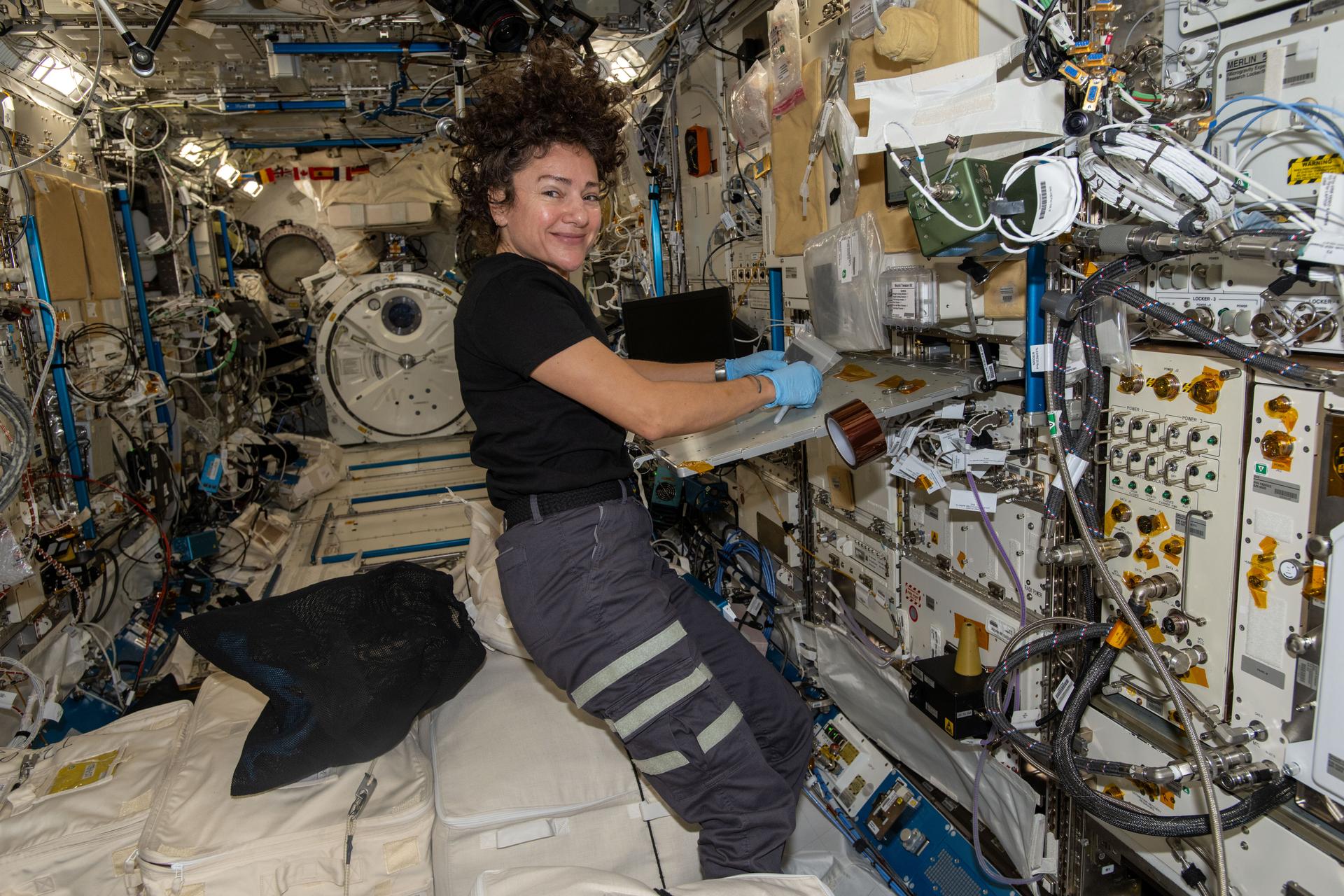 NASA astronaut and Expedition 74 flight engineer Jessica Meir works inside the International Space Station’s Kibo laboratory, processing samples for the StarSteel materials research experiment. Meir investigated stainless‑steel spheres produced in Kibo’s Electrostatic Levitation Furnace to observe and understand metallic solidification behavior in microgravity, potentially benefiting Earth‑based and space‑based metallurgy and manufacturing techniques.