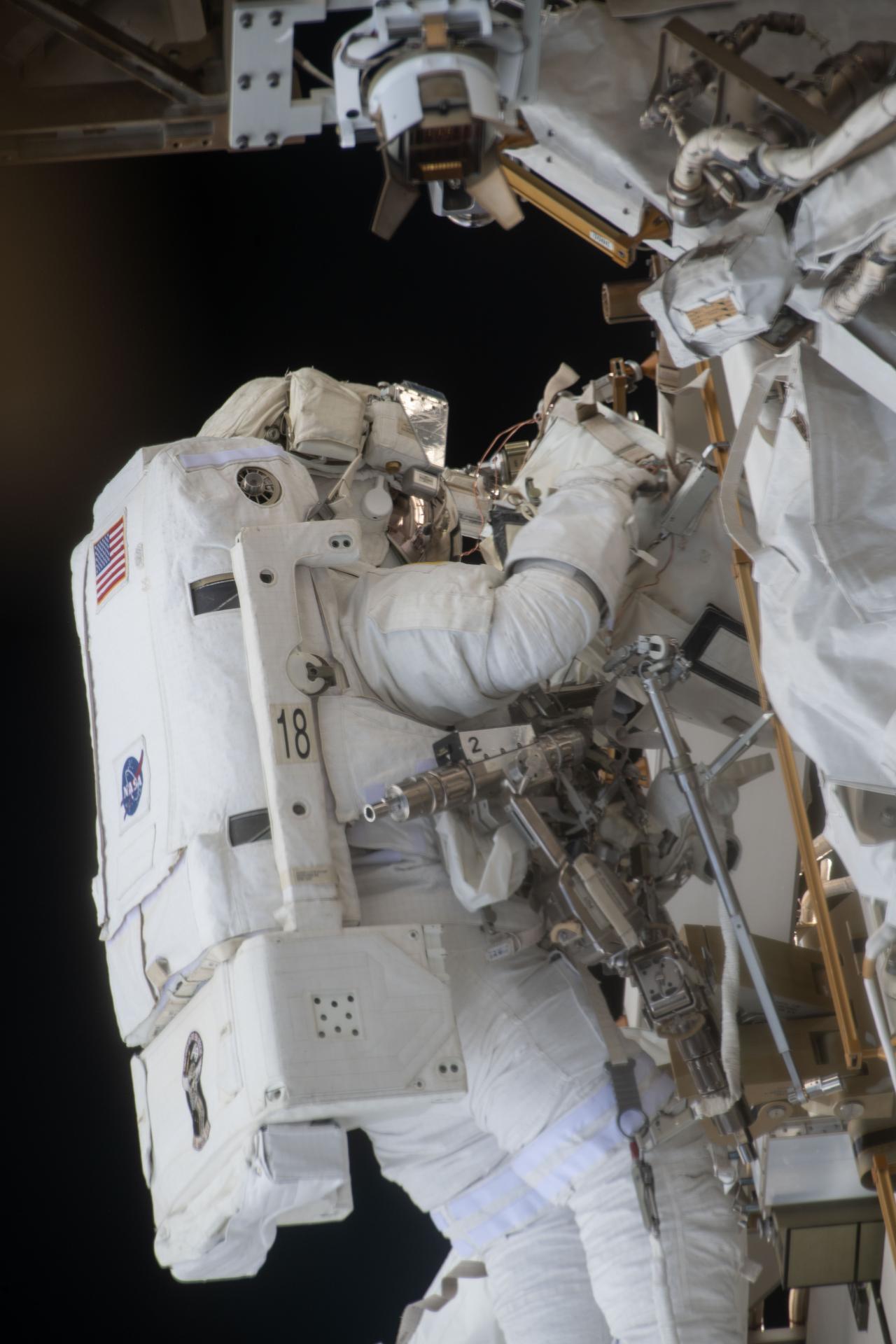 NASA astronaut Chris Williams is pictured outside the International Space Station during a seven-hour, two-minute spacewalk on March 18, 2026.