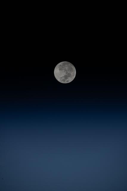The waxing gibbous Moon is seen from the International Space Station