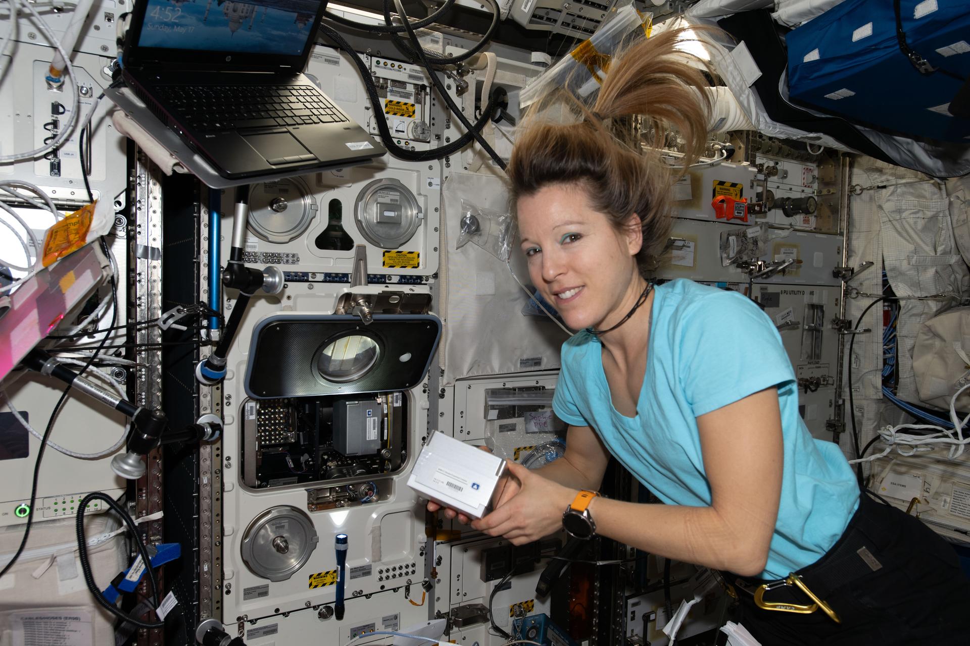 ESA (European Space Agency) astronaut and Expedition 74 flight engineer Sophie Adenot prepares to install new research hardware, delivered aboard a SpaceX Dragon cargo spacecraft, into the Columbus laboratory module’s BioLab facility, which enables biology research aboard the International Space Station. The new equipment supports an investigation into how nerve and muscle cells grow and communicate in microgravity compared to cell samples on Earth.