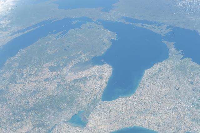 Lake Michigan, Lake Huron, and Georgian Bay are pictured from the International Space Station