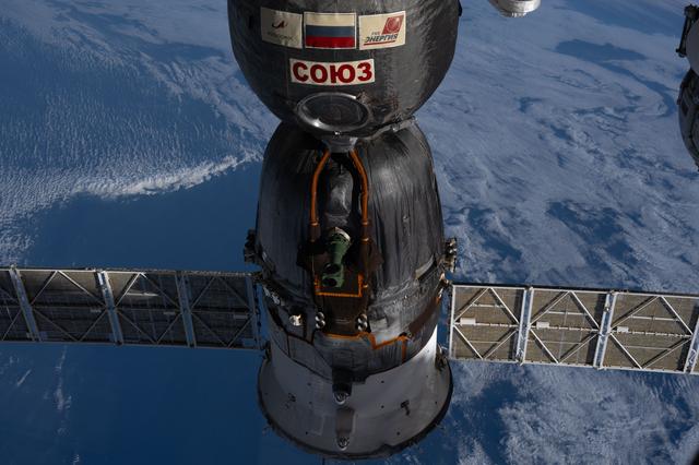 The Soyuz MS-28 spacecraft docked to the International Space Station