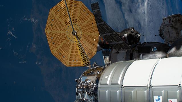 The Soyuz MS-29 spacecraft approaches the International Space Station for an automated docking