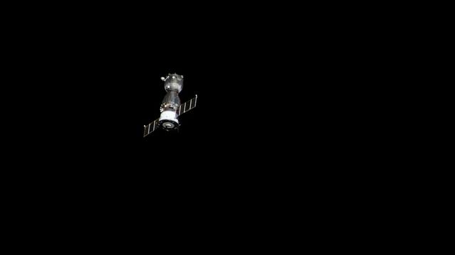 The Soyuz MS-28 spacecraft departs the vicinity of the International Space Station