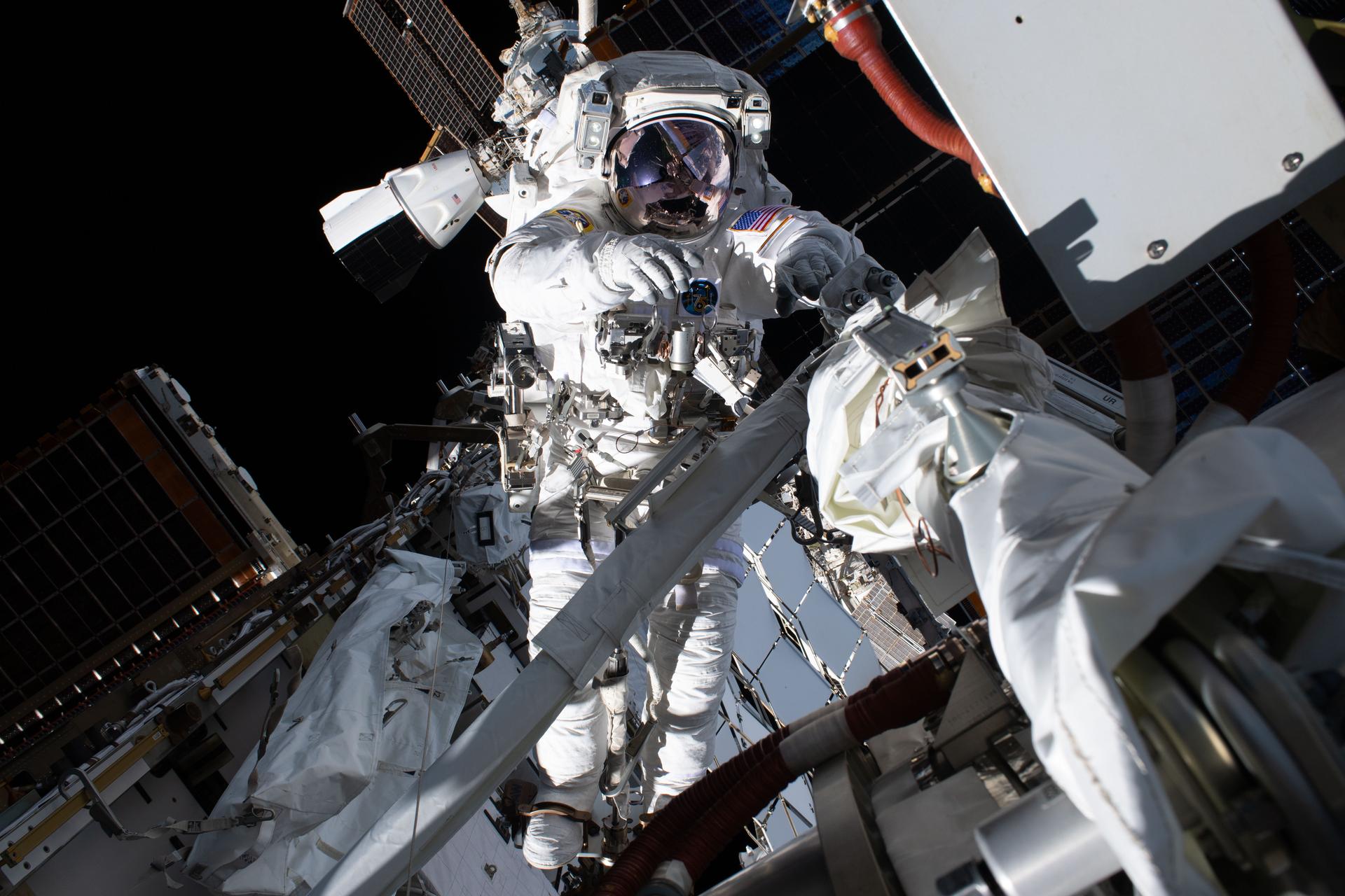 NASA astronaut and Expedition 75 flight engineer Anil Menon conducts a spacewalk to prepare the International Space Station for future upgrades to its power system. Menon helped build a modification kit on the station’s Starboard 6 truss segment where a roll out solar array is slated to be installed later this year.