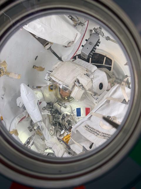 Astronaut Sophie Adenot is pictured inside the International Space Station's Quest airlock