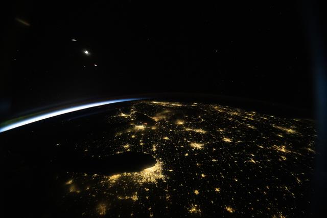 Chicago, Illinois, pictured at night from the International Space Station