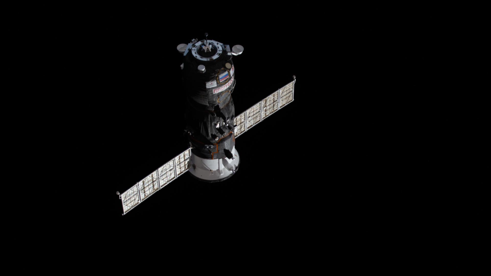The Progress 96 cargo spacecraft is pictured approaching the International Space Station for an automated docking to the Poisk module. Progress 96 delivered about three tons of food, fuel, and supplies, replenishing the Expedition 75 crew after launching from the Baikonur Cosmodrome in Kazakhstan three days earlier.