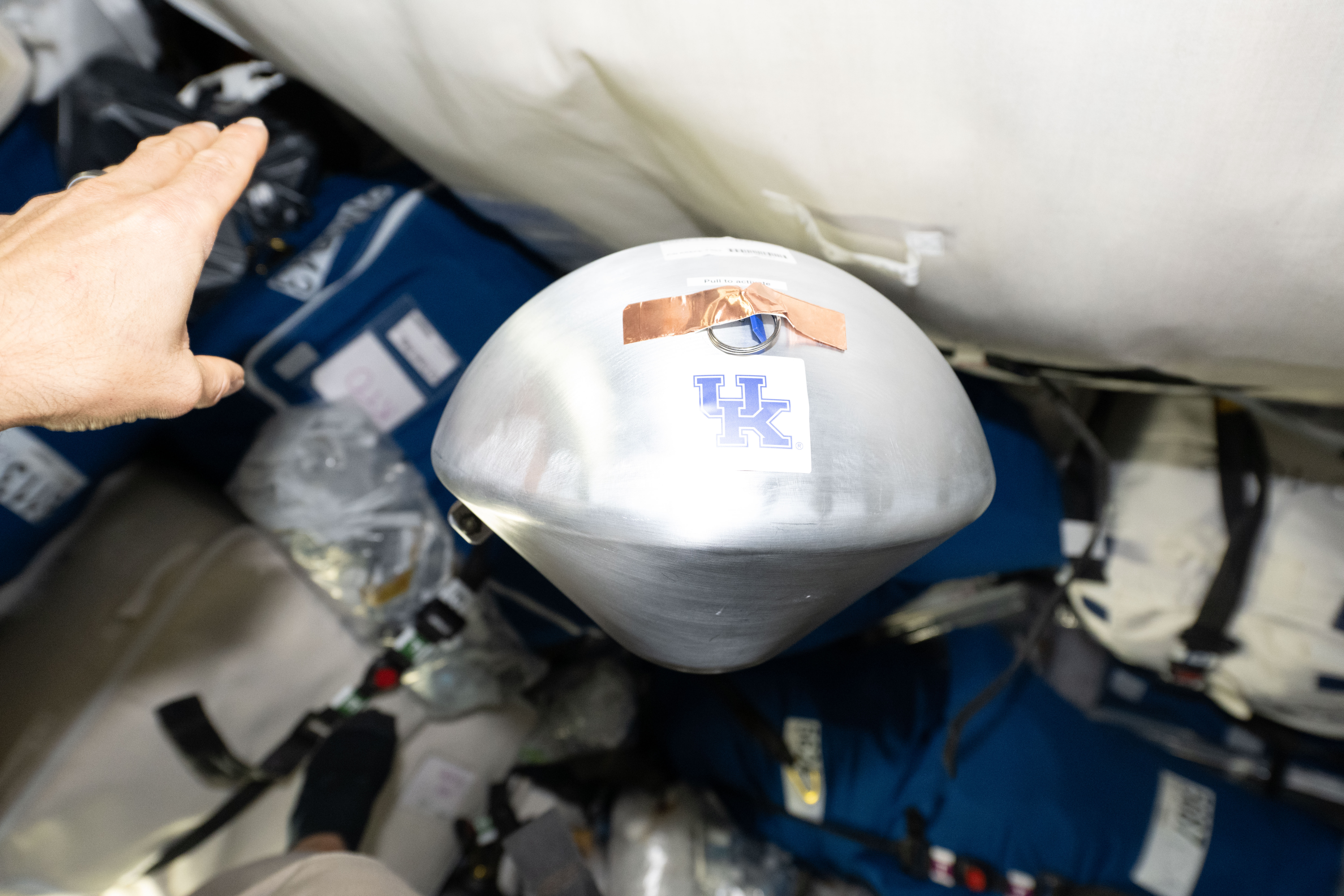 KREPE-3 heat shield capsule floating inside the Cygnus XL cargo spacecraft at the International Space Station on October 7, 2026.