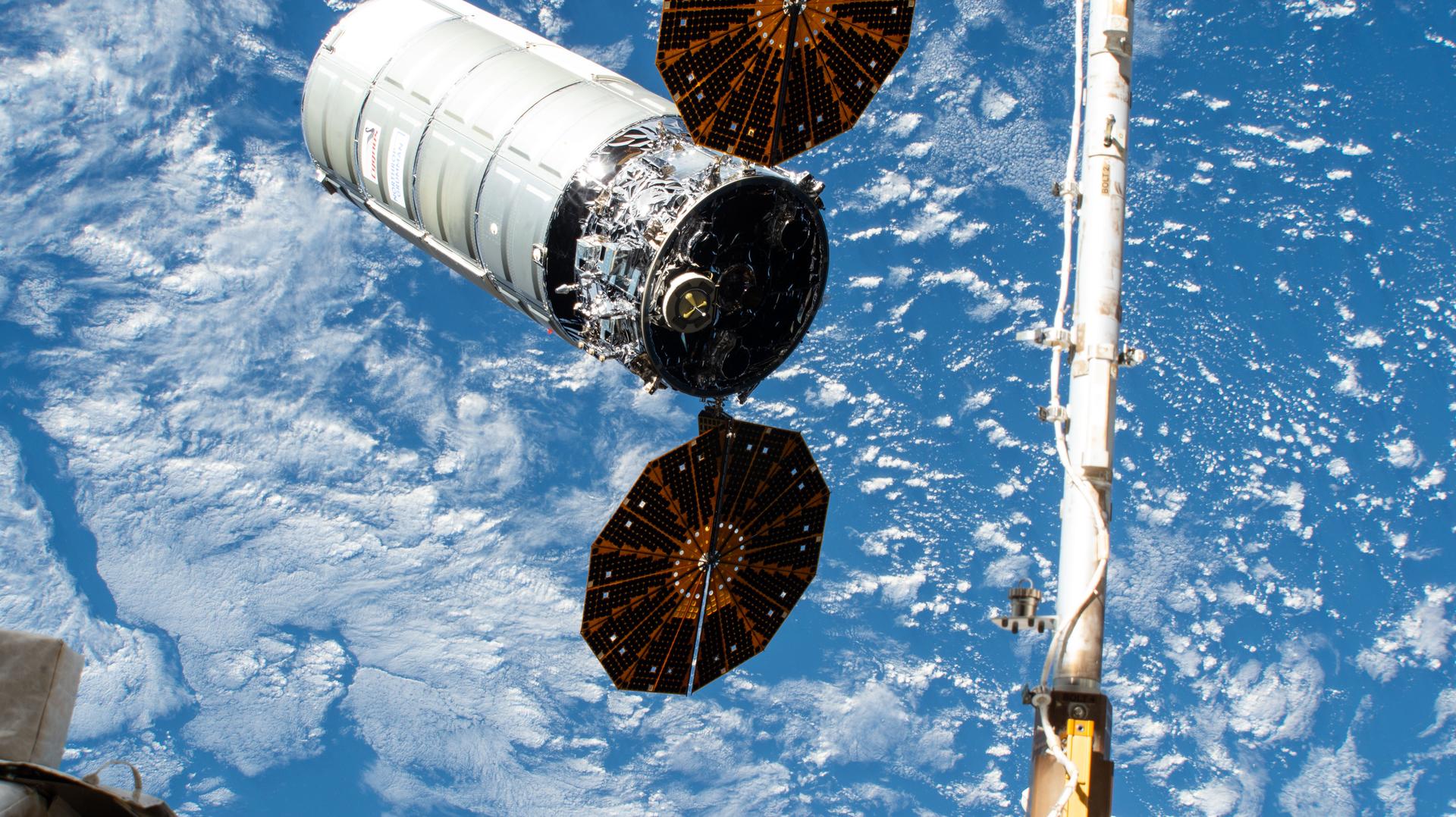 Northrop Grumman's Cygnus XL cargo spacecraft departs the International Space Station 263 miles above the North Atlantic Ocean after being released from the grip of the Canadarm2 robotic arm. Cygnus XL reentered Earth's atmosphere three days later burning up harmlessly over the Pacific Ocean completing a six-month resupply mission at the orbital outpost.