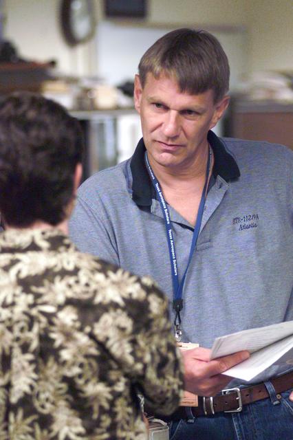 JSC2002-E-34631 (16 August 2002) --- Astronaut Piers J. Sellers, STS-112 mission specialist, is pictured during a mission training session at the Johnson Space Center (JSC).