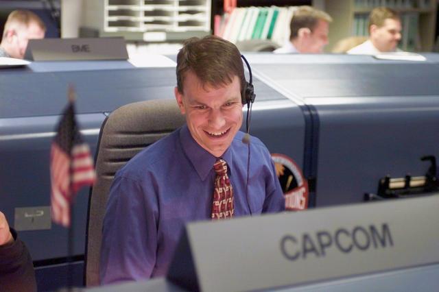 JSC2003-E-02167 (15 January 2003) --- Astronaut Stanley G. Love, spacecraft communicator (CAPCOM), monitors data at his console in the station flight control room (BFCR) in Houston&#0146;s Mission Control Center (MCC). At the time this photo was taken, astronauts Kenneth D. Bowersox and Donald R. Pettit, Expedition Six mission commander and NASA ISS science officer, respectively, were participating in the mission&#0146;s only scheduled session of extravehicular activity (EVA).