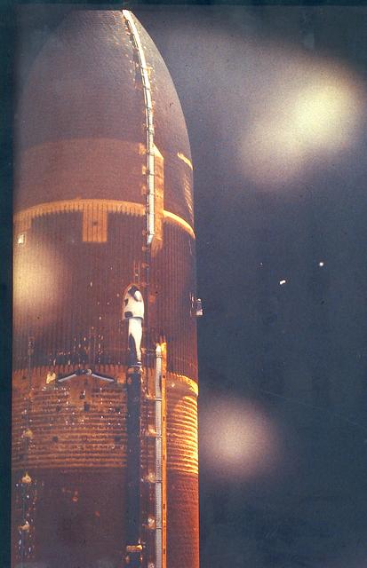 JSC2003-E-15408 (18 June 1983) --- A 35mm still camera located in the umbilical well of the space shuttle Challenger took this photograph of the external fuel tank (ET) after it was dropped from the launch stack as the shuttle headed for Earth orbit on June 18, 1983. The camera was located in the LO2 umbilical near the aft end of the orbiter (right side as you view the ET). Photo credit: NASA