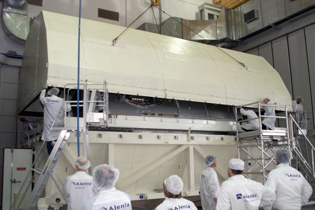 JSC2003-E-40246 (28 May 2003) ---The International Space Station Node 2 module is sealed into an environmentally controlled container in preparation for its transportation to the United States. An Airbus Beluga heavy-lift aircraft carrying Node 2 departed May 30 from Turin, Italy where the Italian Space Agency's (ASI) contractor, Alenia Spazio, leading a consortium of European companies, built it. The module was built for NASA under a barter agreement with the European Space Agency (ESA) in exchange for the launch of the European Columbus Laboratory by the space shuttle to the International Space Station. Node 2 will provide a passageway between four International Space Station science experiment modules: the U.S. Destiny Laboratory, the Kibo Japanese Experiment Module, the European Columbus Laboratory and the Centrifuge Accommodation Module.  The addition of Node 2 to the station will signify the U.S. Core Complete stage of assembly, at which time the station can support the addition of international laboratories from Europe and Japan.  Photo Credit: NASA