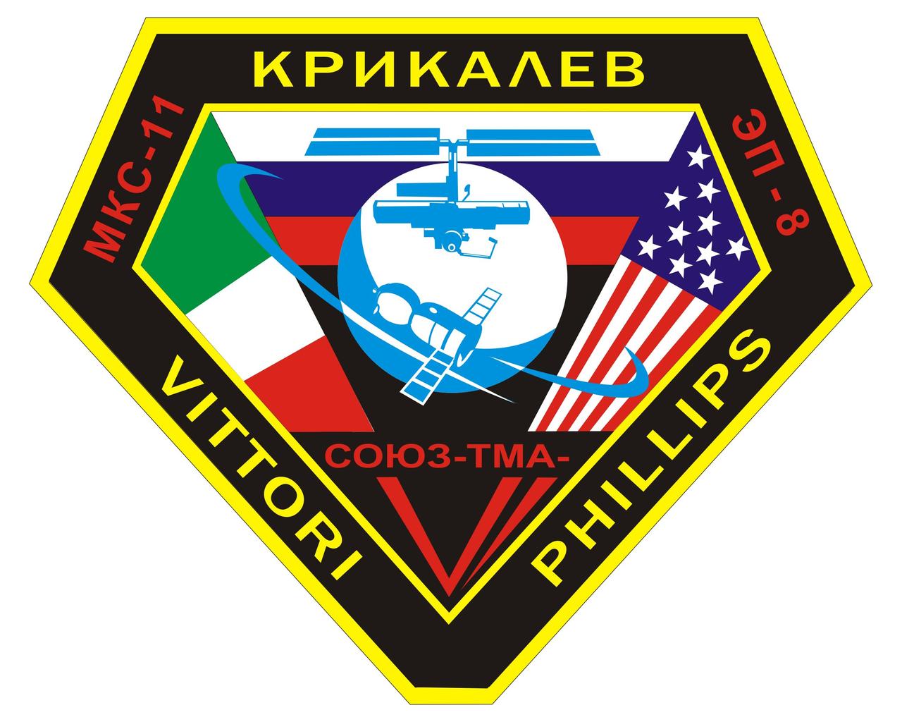JSC2005-E-10714 (April 2005)  --- Expedition 11/Soyuz patch for the launch phase of the mission that brought ESA's Roberto Vittori of Italy to the International Space Station for 8 days of commercially-sponsored scientific research.