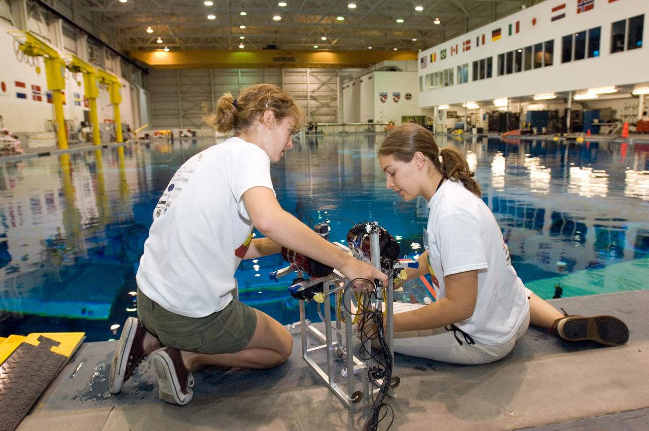 View of students participating in the International Underwater Remotely Operated Vehicle (ROV) competition, organized by the Marine Advanced Technology Education Center (MATE), at the Sonny Carter Training Facility (SCTF) Neutral Buoyancy Laboratory (NBL).  Photos taken for Johnson Space Center (JSC) Features and Web stories.