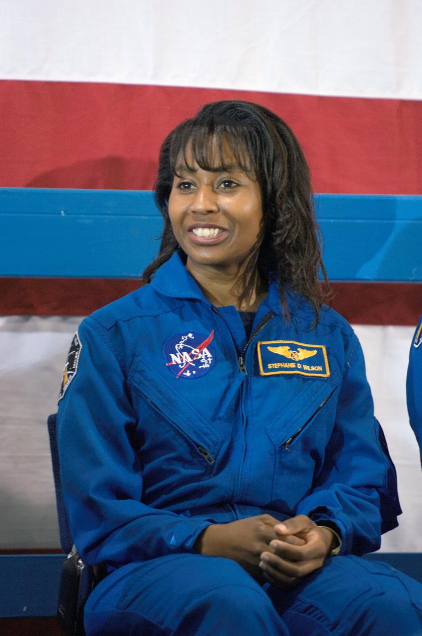 JSC2006-E-28445 (18 July 2006) --- Astronaut Stephanie D. Wilson, STS-121 mission specialist, photographed in Ellington Field's Hangar 276 near Johnson Space Center during the STS-121 crew return ceremonies.