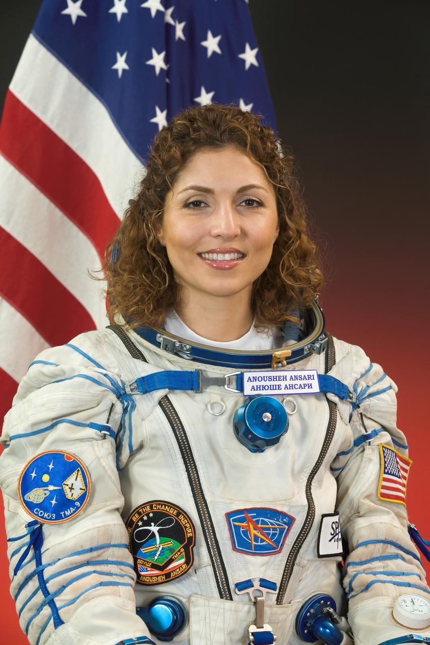 JSC2006-E-38876 (8 Nov. 2005) --- Spaceflight participant Anousheh Ansari, attired in a Russian Sokol launch and entry suit, takes a break from an ISS Soyuz 13 (TMA-9) mission training session in Star City, Russia to pose for a portrait. Photo credit: Roscosmos / Gagarin Cosmonaut Training Center