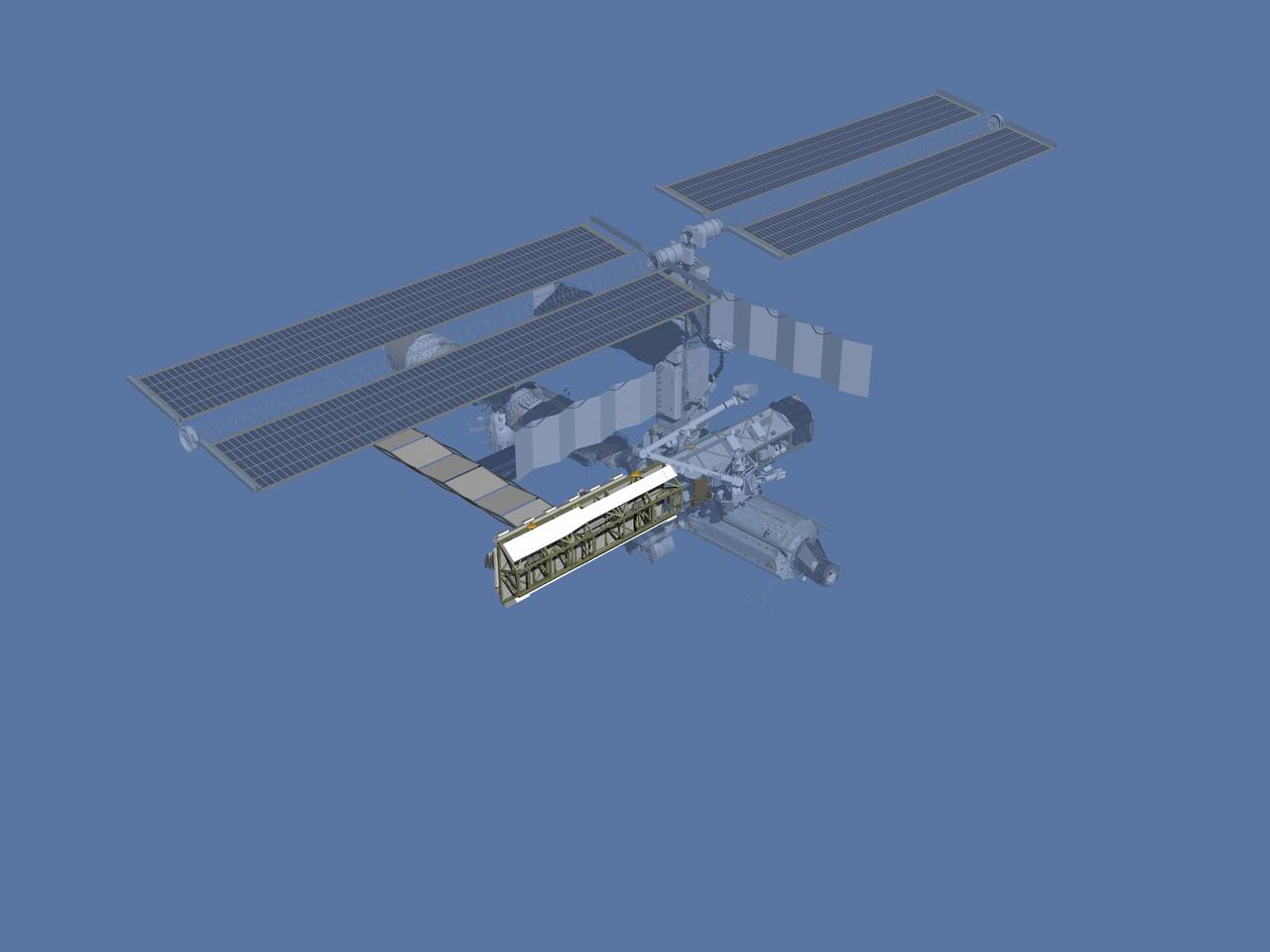 JSC2006-E-43494 (October 2002) --- Computer-generated artist's rendering of the International Space Station after flight STS-112/9A. Space Shuttle Atlantis delivered the S1 truss; the first starboard truss segment; installed by the STS-112 crew.