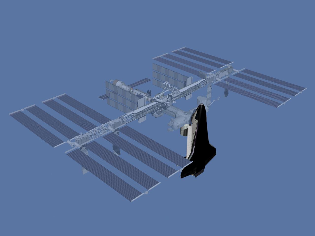 JSC2006-E-43508 (October 2006) --- Computer-generated artist's rendering of the International Space Station after flight ULF2.  U.S. Orbiter brings Multi-Purpose Logistics Module (MPLM).