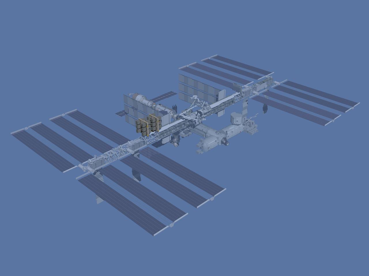 JSC2006-E-43512 (October 2006) --- Computer-generated artist's rendering of the International Space Station after flight ULF3. U.S. Orbiter delivers EXPRESS Logistics Carrier 1 (ELC1) and EXPRESS Logistics Carrier 2 (ELC2).