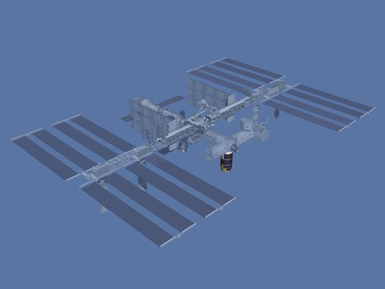 JSC2006-E-43513 (October 2006) --- Computer-generated artist's rendering of the International Space Station after flight HTV1, Japanese H-II Transfer Vehicle.