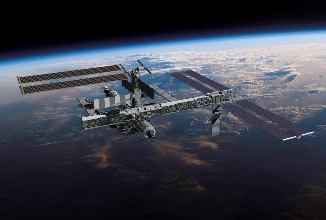JSC2006-E-47866 (November 2006) --- A computer-generated image of the International Space Station after Discovery's undocking and departure, scheduled for the tenth flight day of STS-116. The image shows the addition of the P5 Integrated Truss Segment and retraction of the P6 solar array.