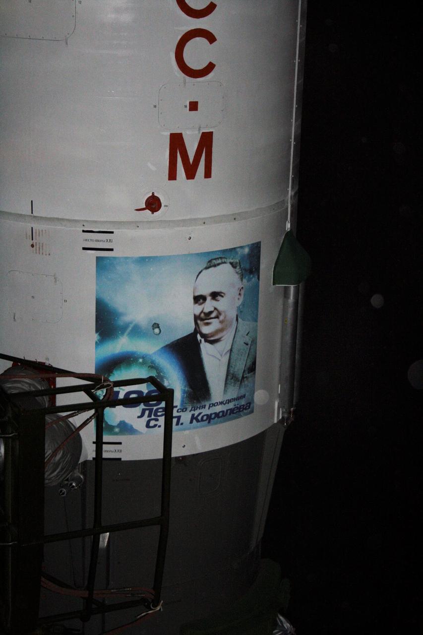 JSC2007-E-03079 (16 Jan. 2007) --- Roll-out of the Progress 24 vehicle occurred on schedule at 7:00 a.m., Jan. 16, 2007 (local time) at the Baikonur Cosmodrome, Kazakhstan. Progress 24 bears on the side of the Soyuz launch vehicle the name of Sergei Korolev, the "Great Designer" of Soviet spacecraft, whose 100th birthday was celebrated on Jan. 12. A portrait of him is painted on the external payload fairing. Korolev, named in his memory, is now the suburb of Moscow where the Russian Mission Control Center resides. After it reaches orbit, a series of pre-programmed engine firings will lead to the automated docking of Progress 24 to the now-vacant Pirs Docking Compartment at 9:00 p.m. CST on Jan. 19. (6:00 a.m. on Jan. 20, Moscow time). Photo Credit: NASA