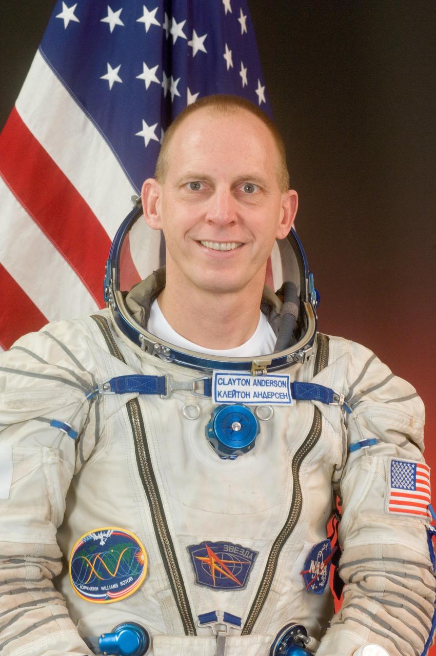 JSC2007-E-15349 (March 2007) --- Attired in a Russian Sokol launch and entry suit, astronaut Clayton Anderson, Expedition 15/16 flight engineer, takes a break from training in Star City, Russia to pose for a portrait. Photo credit: Gagarin Cosmonaut Training Center