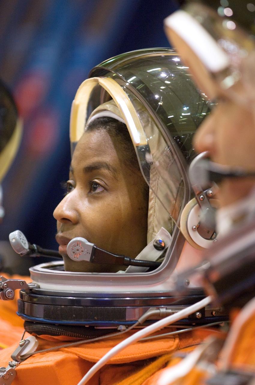 JSC2007-E-18126 (9 April 2007) --- Astronaut Stephanie D. Wilson, STS-120 mission specialist, awaits the start of a training session in the Space Vehicle Mockup Facility at Johnson Space Center. Wilson is wearing a training version of her shuttle launch and entry suit.