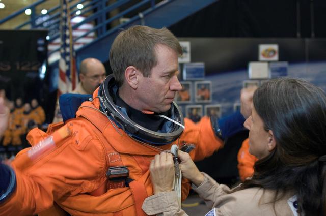 NASA image: STS-125 Crew during Post Insertion/Deorbit Prep training in CCT II mockup.