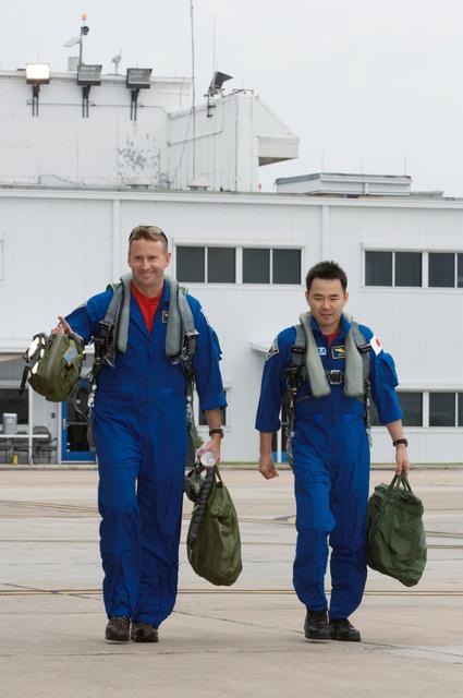 NASA image: STS-124 crew members as they prepare for their T-38 flight to KSC