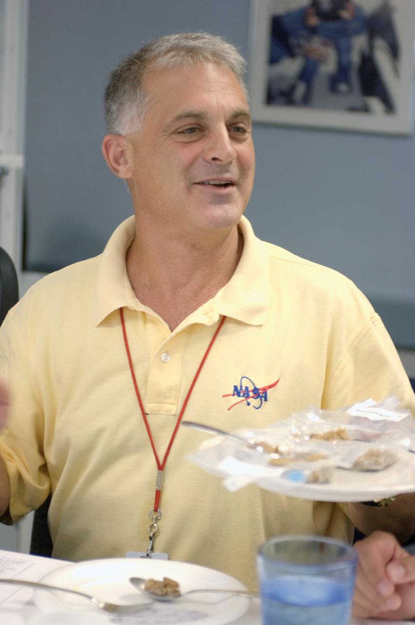 JSC2008-E-047941 (19 June 2008) --- Astronaut David A. Wolf, STS-127 mission specialist, participates in a food tasting session in the Flight Projects Division Laboratory at NASA's Johnson Space Center.