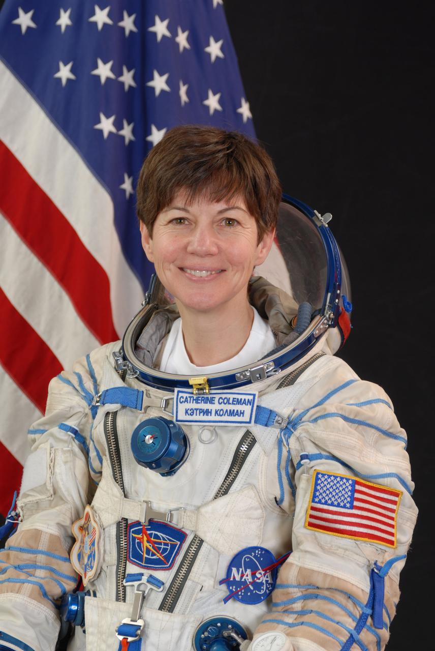 JSC2009-E-049933 (February 2009) --- NASA astronaut Catherine Coleman, Expedition 26 flight engineer, attired in a Russian Sokol launch and entry suit, takes a break from training in Star City, Russia to pose for a portrait. Photo credit: Gagarin Cosmonaut Training Center