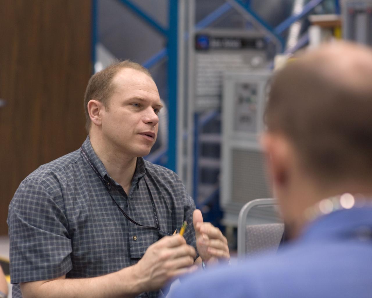 JSC2009-E-053508 (6 March 2009) --- Cosmonaut Oleg Kotov, Expedition 22 flight engineer and Expedition 23 commander, participates in an emergency procedure training session in the Space Vehicle Mock-up Facility at NASA?s Johnson Space Center.