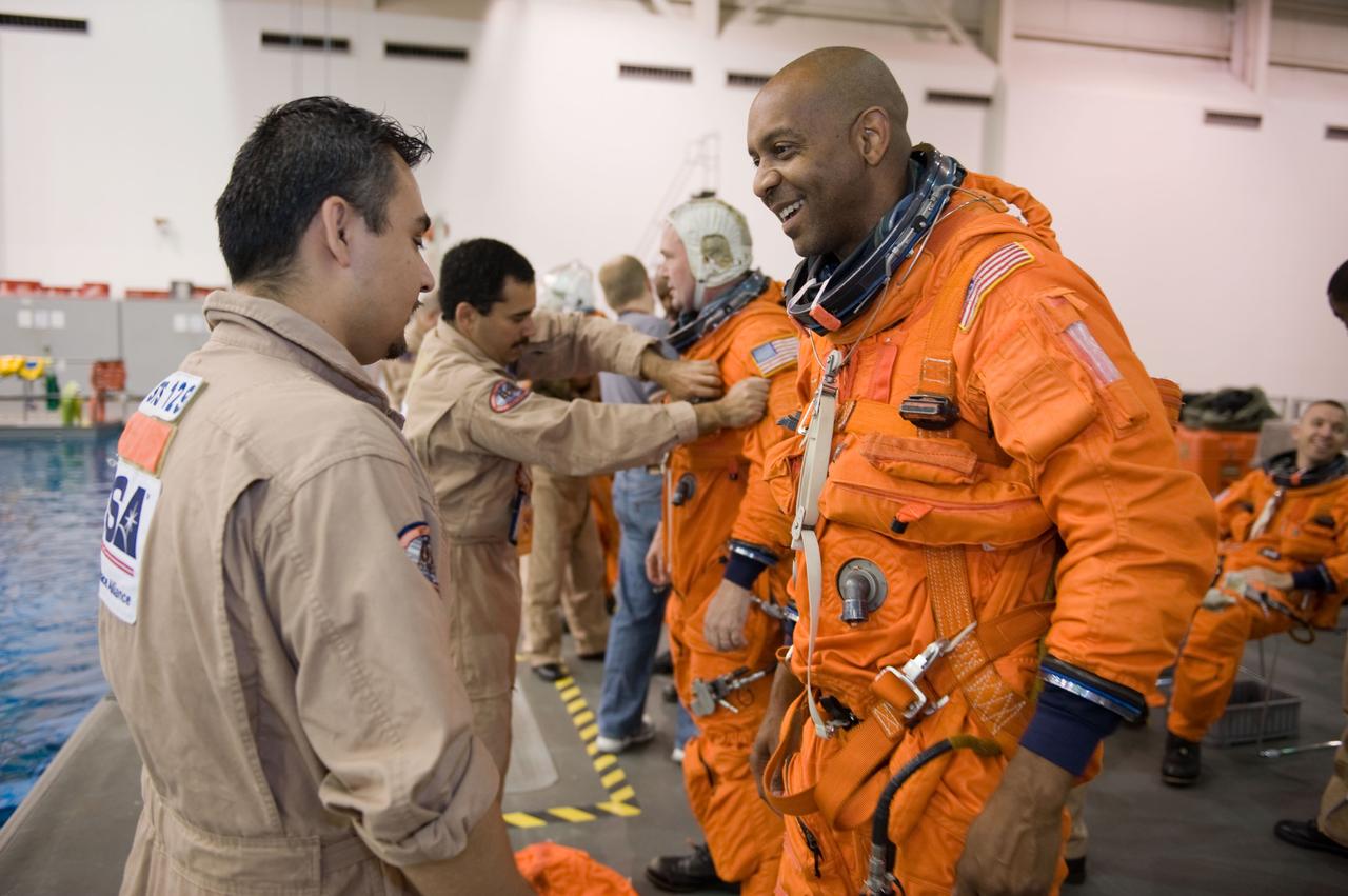 STS-129 Water Survival Training at the NBL.  Photo Date: March 30, 2009. Location: NBL - Pool Topside.  Photographer: Robert Markowitz