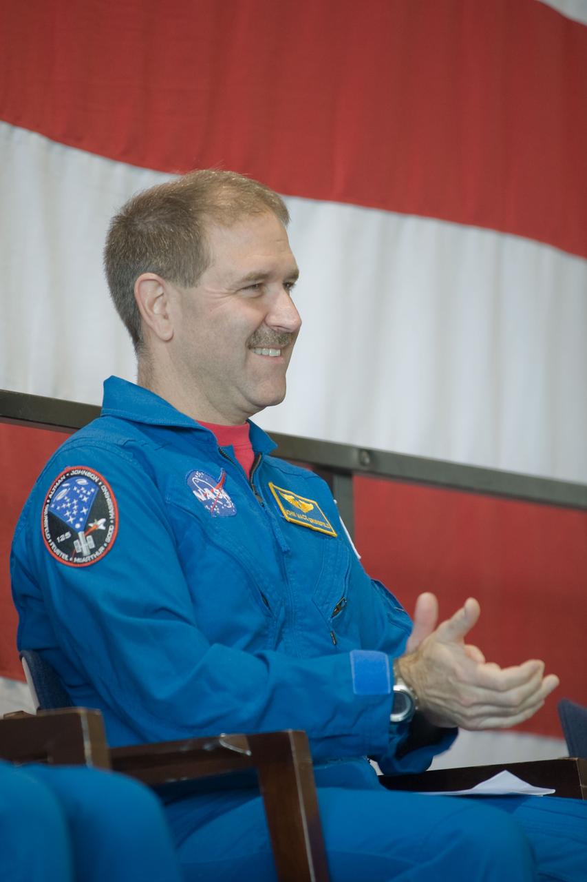 JSC2009-E-122208 (26 May 2009) --- Astronaut John Grunsfeld, STS-125 mission specialist, is pictured at the STS-125 crew return ceremony on May 26, 2009 at Ellington Field near NASA?s Johnson Space Center.