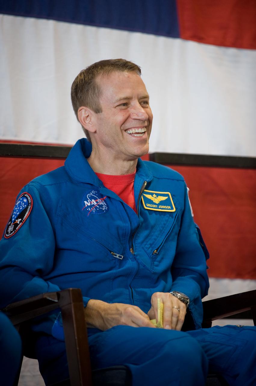 JSC2009-E-122212 (26 May 2009) --- Astronaut Gregory C. Johnson, STS-125 pilot, is pictured at the STS-125 crew return ceremony on May 26, 2009 at Ellington Field near NASA?s Johnson Space Center.