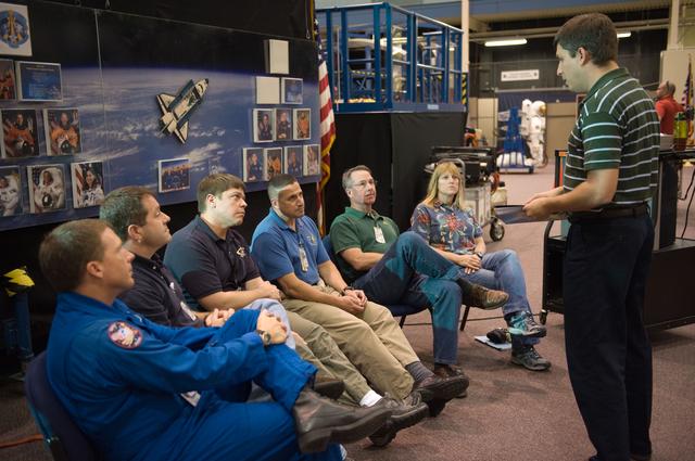 NASA image: STS-130 crew during payload egress training at Full Fuselage Trainer (FFT).