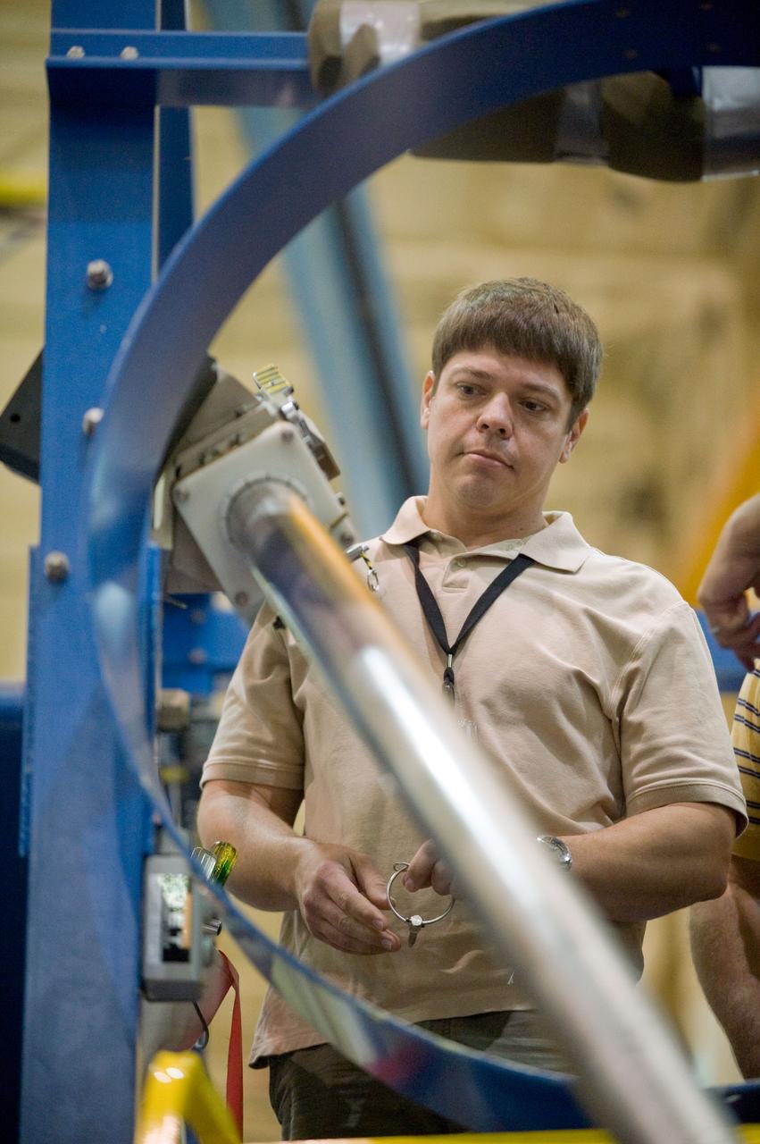 JSC2009-E-146825 (21 July 2009) --- Astronaut Robert Behnken, STS-130 mission specialist, participates in a training session in the Space Vehicle Mock-up Facility at NASA?s Johnson Space Center.
