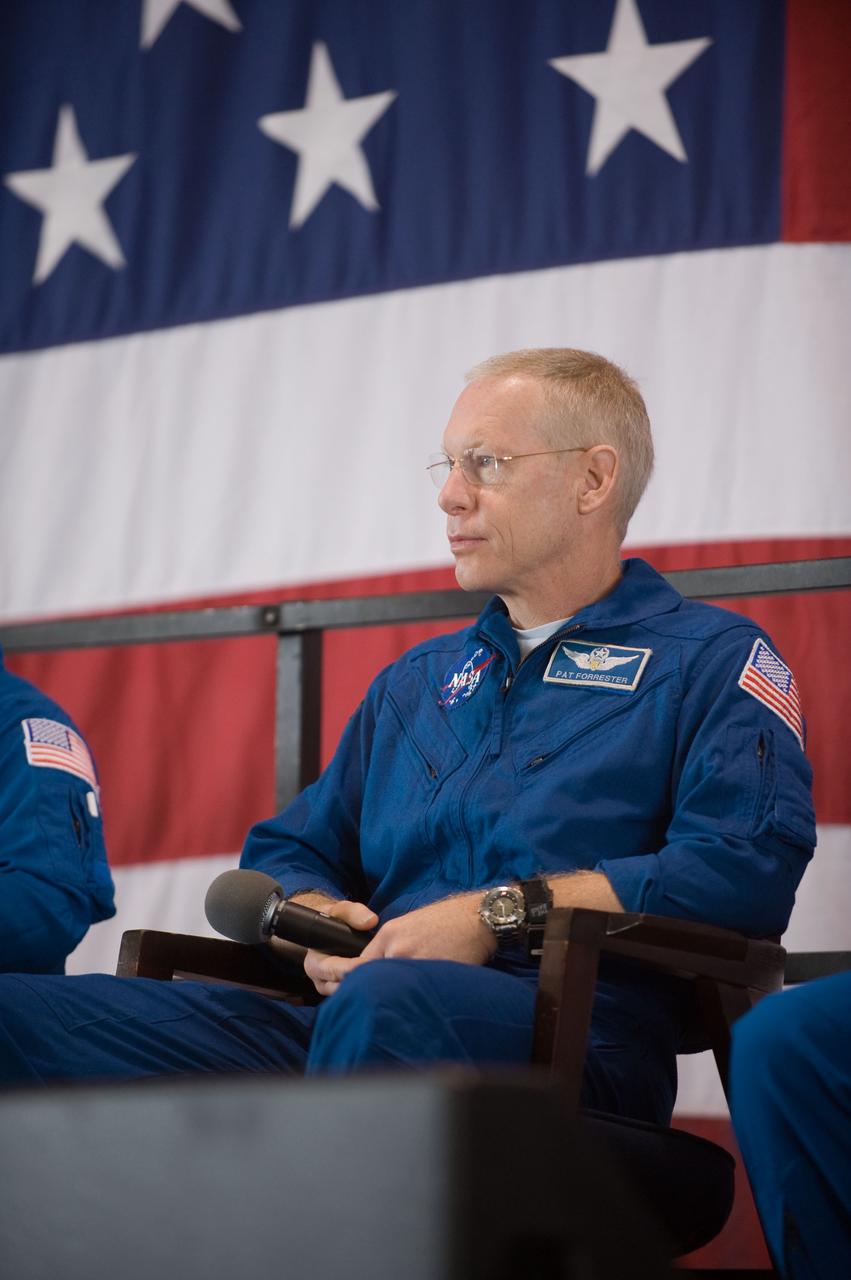 JSC2009-E-207811 (12 Sept. 2009) --- NASA astronaut Patrick Forrester, STS-128 mission specialist, is pictured during the STS-128 crew return ceremony on Sept. 12, 2009 at Ellington Field near NASA?s Johnson Space Center.