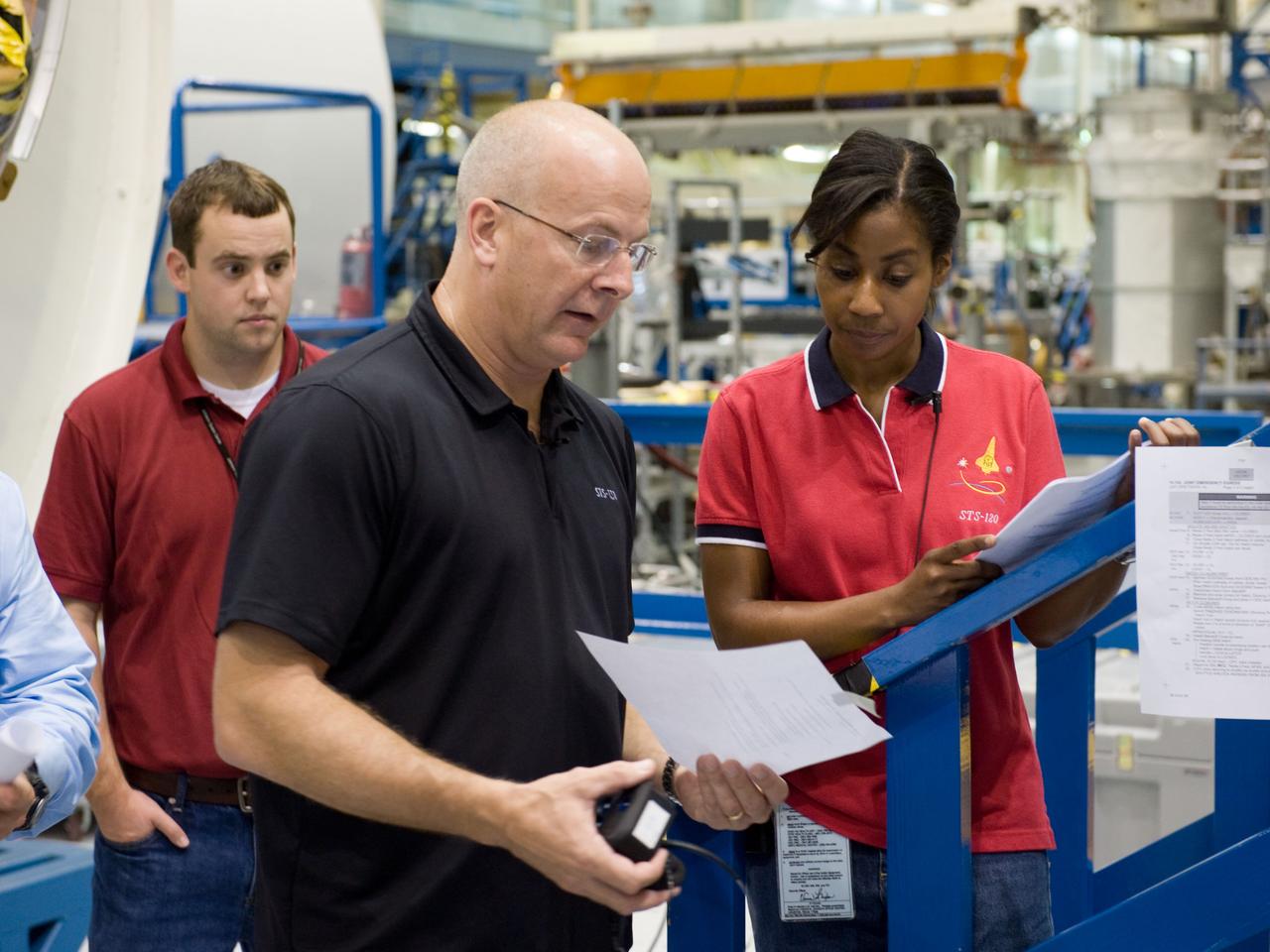 JSC2009-E-207896 (15 Sept. 2009) --- NASA astronauts Alan Poindexter, STS-131 commander; and Stephanie Wilson, mission specialist, participate in a training session in the Space Vehicle Mock-up Facility at NASA's Johnson Space Center.