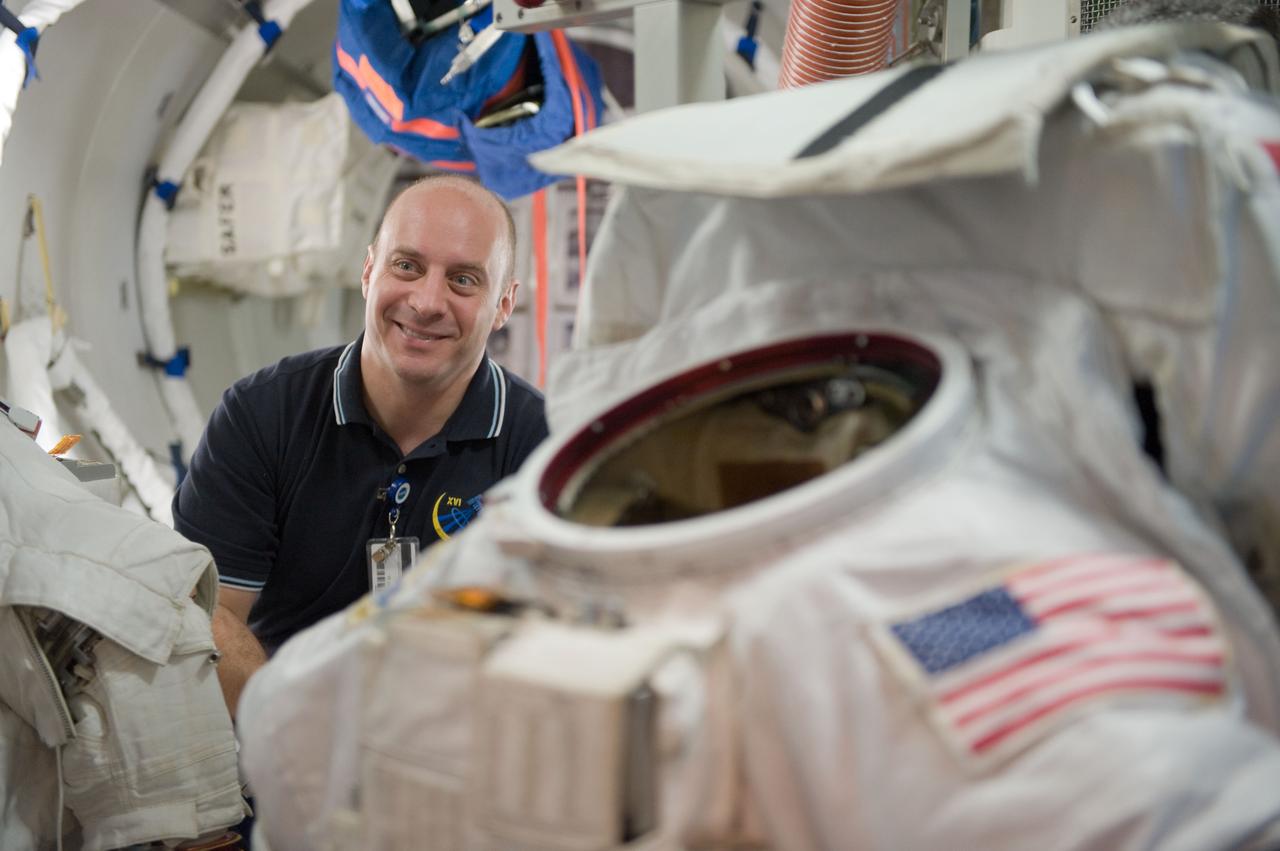 JSC2009-E-214807 (29 Sept. 2009) --- Astronaut Garrett Reisman, STS-132 mission specialist, is pictured during a training session in an International Space Station mock-up/trainer in the Space Vehicle Mock-up Facility at NASA's Johnson Space Center.