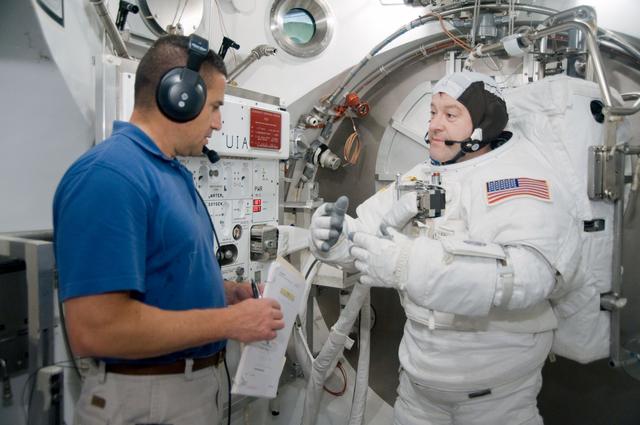 NASA image: STS-130 astronaut Nick Patrick during dry run for SSATA Crew Training and EMU Verification for STS-130. 