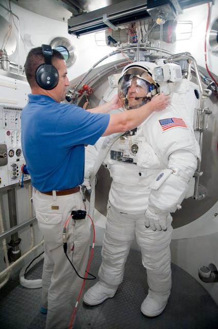 NASA image: STS-130 astronaut Nick Patrick during dry run for SSATA Crew Training and EMU Verification for STS-130. 