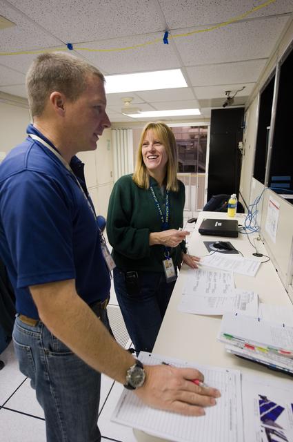 NASA image: STS-130 crew members Kay Hire and Terry Virts training in the ISS Lab